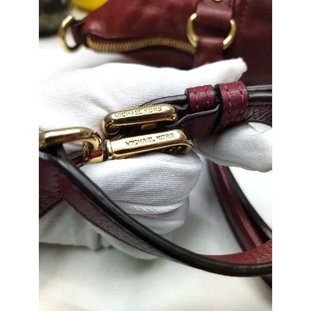 Michael Kors Maroon Leather Lock Double Handles Zipper Satchel Bag